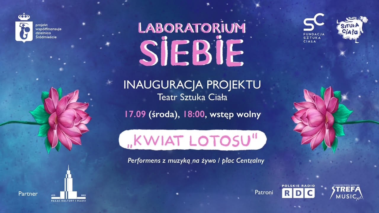 Plakat wydarzenia Laboratorium siebie Warszawa – inauguracja projektu Kwiat Lotosu, 17 września 2025, Pałac Kultury i Nauki