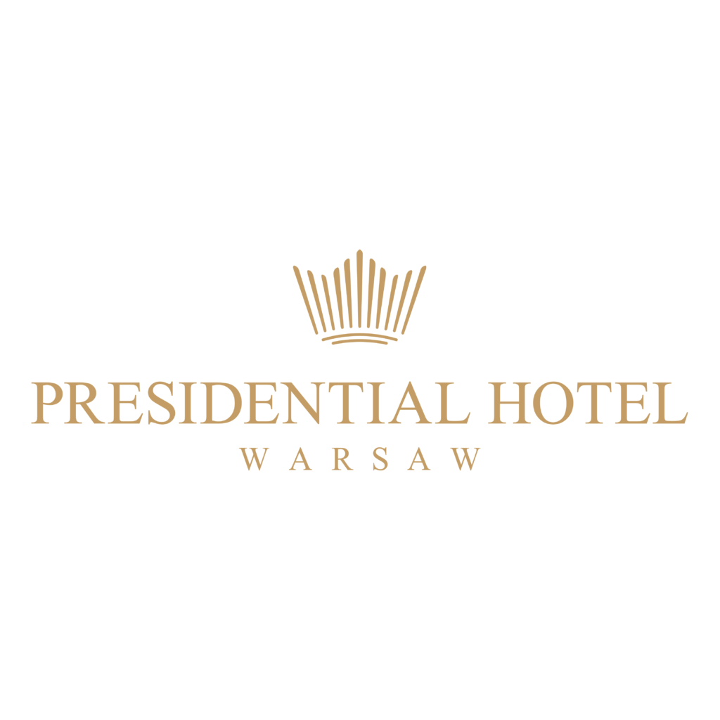 Logotyp Warsaw Presidential Hotel w kolorze złotym na białym tle.